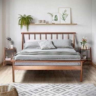 Imagem de Conjunto Cama Queen e Mesa de Cabeceira em Aço Begônia Cabecasa Madeiramadeira Cobre