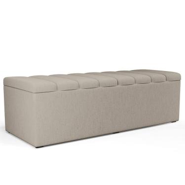 Imagem de Calçadeira Recamier Baú Para Cama De Casal Queen Dália 195x50 cm W01 Linho Bege - Lyam