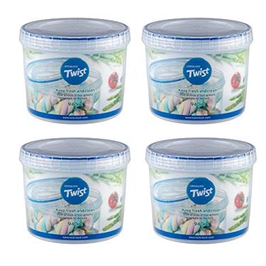 Imagem de Kit 4 potes herméticos redondo porta mantimentos e cereais Lock&Lock 940mL Cor: Azul