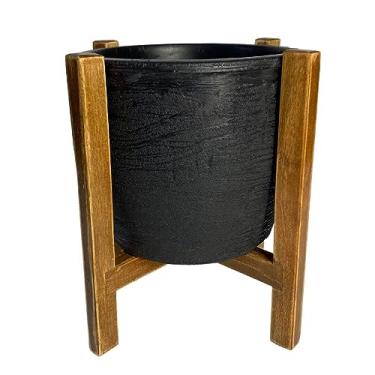 Imagem de Conjunto de Vaso de Planta com Suporte de Madeira Decorativo (Pequeno (20x23), Preto)