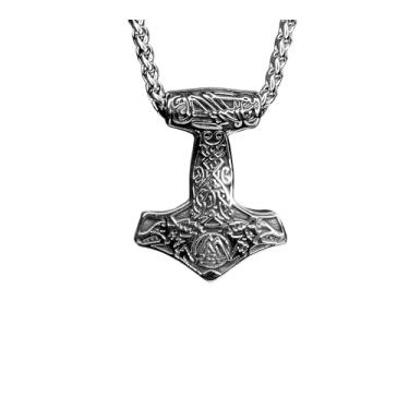 Imagem de Colar Masculino Viking Nórdico Mjolnir Cordão Valknut Aço Inoxidável Cor:Prata