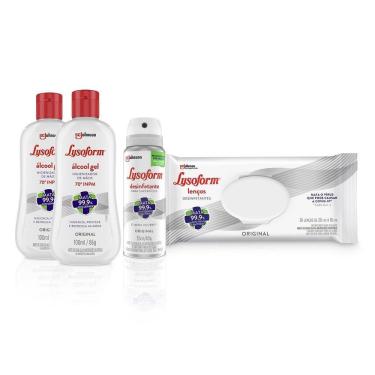 Imagem de Kit Lysoform 2 Álcool em Gel 100ml + Aerossol 55ml + Lenço Umedecido com 36 un