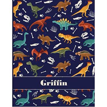 Imagem de Griffin: Personalized Name Composition Notebook For Boys, Dinosaur Journal Lined , Wide Ruled Comp Book Kids Grades K-2,Preschool, Kindergarten (8.5'' x 11'') 110 Pages