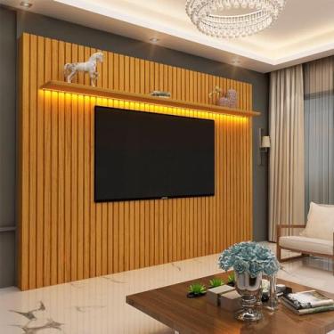Imagem de Painel Ripado para Tv até 85 Polegadas 1 Prateleira com Led Nobre Clean Naturale