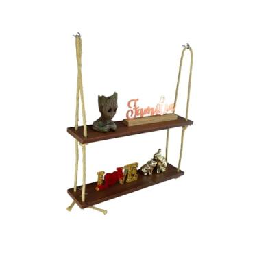Imagem de Prateleiras Madeira Pinnus Com Corda Sisal C/2 Sala 55x12cm (Marrom)