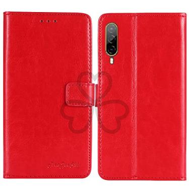 Imagem de TienJueShi Suporte de livro vermelho retrô protetor de couro TPU capa de silicone para HTC Desire 22 Pro 6,6 polegadas capa de gel carteira etui