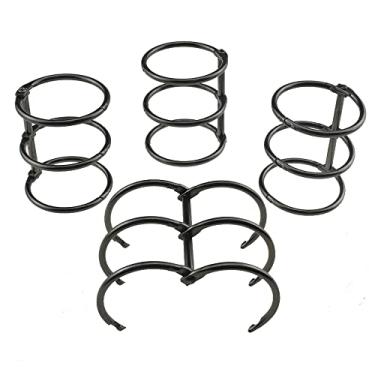 Imagem de HAHIYO 4 peças, preto brilhante, 30 mm/1,2 polegada de diâmetro interno de metal, 3 anéis, folha solta, anel de fichário de aço inoxidável com divisória de encaixe para fichário de viagem, caderno de fotos, álbum de fotos, encadernação