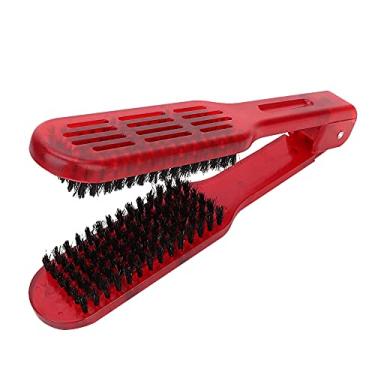 Imagem de OKJHFD Pente de madeira compensada para alisamento de cabelo, alisador antiestático, pente de estilo, ferramenta de cabeleireiro para casa profissional, mulheres, homens, barbeiro (Vermelho)