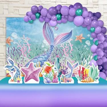Imagem de Kit Decoração Festa de Aniversário Infantil Cauda Sereia Aquarela