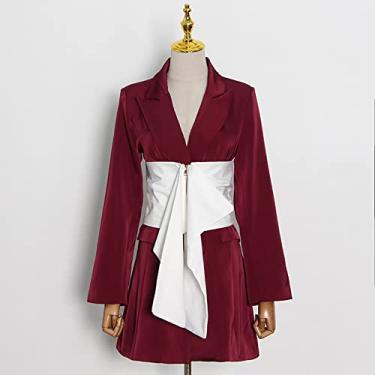 Imagem de Blazer feminino de cetim com cintura espelta temperamento irregular estilo ocidental slim fit terno casaco para festa de casamento, G