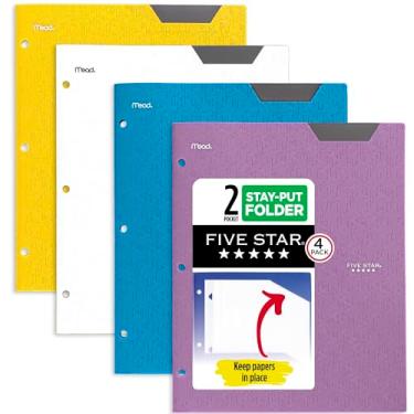 Imagem de Five Star 2 pastas de bolso, pacote com 4, pastas de pl stico com abas fixas, serve para fich rio de 3 an is, comporta papel de 21 x 28 cm, etiqueta para grava o, azul mar , branco, roxo ametista, amarelo (38065)