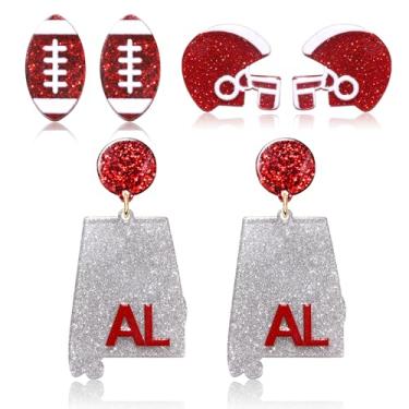 Imagem de Boderier 3 pares de brincos de futebol feminino acrílico para capacete de futebol americano State College Brincos pendentes de dia de jogo para amantes de esportes joias presentes para fãs, Acrílico,