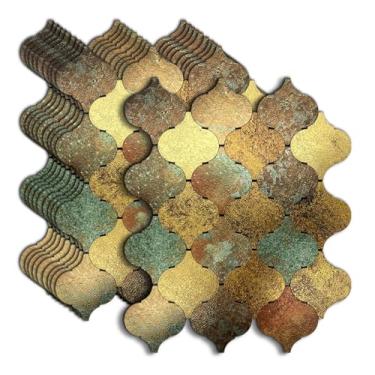 Imagem de WEIMEISC 10 folhas de azulejo de revestimento para cozinha, azulejo de mosaico autoadesivo, cole em penteadeiras de banheiro, decoração de lareira, mesa de lavanderia (23,5 cm x 29 cm) (impressão amarela + verde)