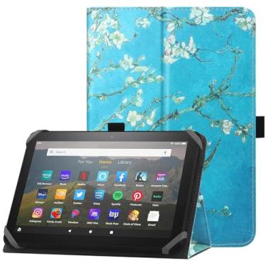 Imagem de HoYiXi Capa universal para tablet Fire HD 8 2020/2022 de 7 a 8 polegadas e Fire HD 8 Plus 2020/2022 com suporte e capa protetora de alça de mão para tablet Samsung Lenovo Android de 7 a 8 polegadas - flor