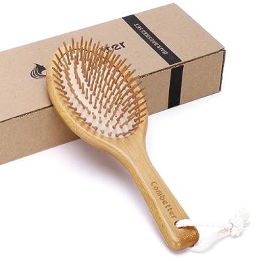 Imagem de Combetter Escova de cabelo de bambu, escova natural para suavizar e melhorar a textura do cabelo - massagem calmante para melhorar a caspa, pente ecológico para todos os tipos de cabelo