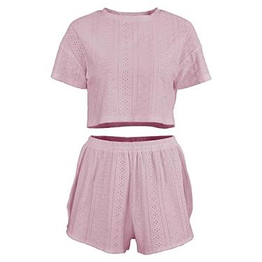 Imagem de Eforcase Conjunto de pijama feminino, regata de manga curta, short respirável e loungewear, rosa, XXG