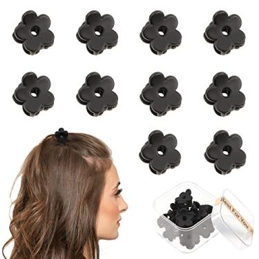 Imagem de Mini grampos de cabelo de flor preta - Presilhas pequenas com fixação forte para cabelos finos, clipes de mandíbula antiderrapantes fofos para acessórios de estilo de cabelo com caixa