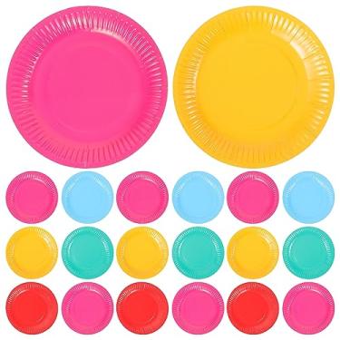 Imagem de Placa de papel Toyvian, pratos de bolo de papel variados pratos descartáveis coloridos para festa de aniversário - 100 peças