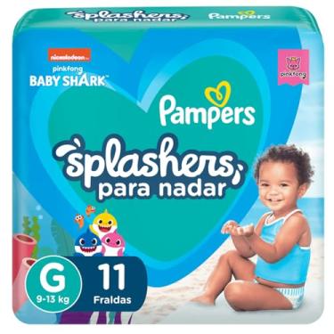 Imagem de Fraldas Descartáveis Para Água Pampers Splashers Baby Shark M-G 11 fraldas