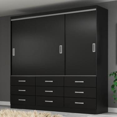Imagem de Guarda Roupa Casal 3 Portas de Correr 9 Gavetas Isabela Evidência - Black