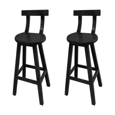 Imagem de Kit 2 Bancos Altos Bistrô de Madeira com Encosto Girafa Ideal para Bar e Restaurante Preto