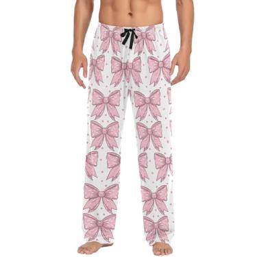 Imagem de Calças de pijama masculinas separadas para pai, irmão, marido, namorado, presente, pijama masculino, Laços rosa, M