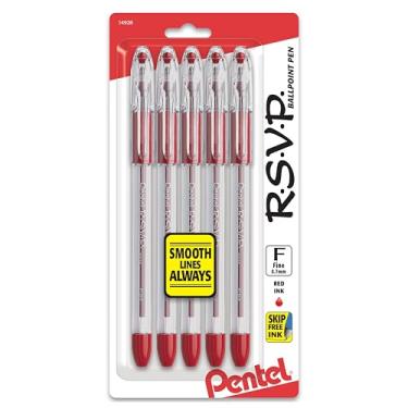 Imagem de Pentel Caneta esferográfica RSVP, linha fina, (0,7 mm), tinta vermelha (BK90BP5B) (pacote com 1, 5 unidades no total)