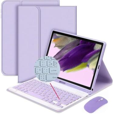 Imagem de para Samsung Galaxy Tab S9 Plus / S9 FE Plus 12.4" 2023, Capa teclado ABNT2 Retro com teclas Quadrados e mouse Teclado colorido bonito Teclado sensível ao removível Capa -Roxo