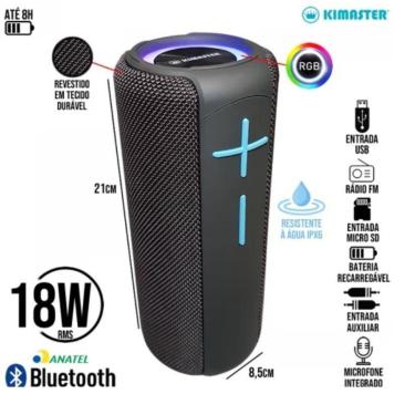 Imagem de Caixa de Som Portátil Bluetooth IPX6 K450 Kimaster 18W Cinza-Unissex