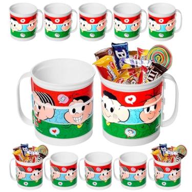 Imagem de Kit com 10 Canecas Divertido Turma da Mônica Lembrança Aniversário Infantil Tema Cebolinha Cascão Magali e Mônica