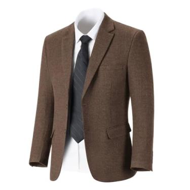 Imagem de Jaqueta masculina retrô tweed espinha de peixe slim fit esportivo blazer formatura negócios casual masculino jaqueta smoking blazers casamento, Marrom, M