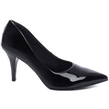 Imagem de Sapato Scarpin Salto Fino Médio Numeração Especial Verniz Preto Fino Arrasadora Tamanho:41;Cor:Preto