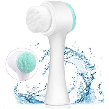 Imagem de Escova de limpeza facial manual, escova facial 2 em 1 para cuidados com a pele, esfregão facial de silicone, escova manual de lavagem dupla para esfoliação profunda dos poros e massagem (azul)
