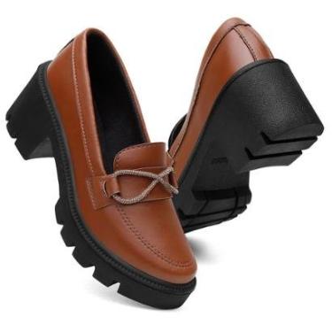 Imagem de Sapato Mocassim Ethos Clássico Oxford Salto Bloco Casual Feminino-Feminino