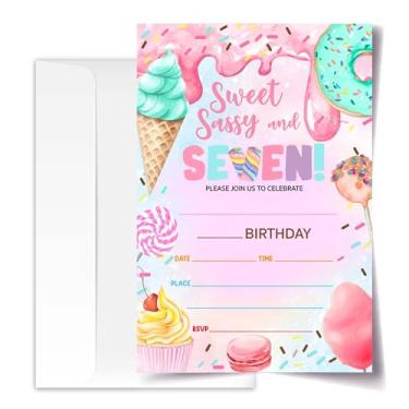 Imagem de ANYEMW Convites de aniversário de 10 x 15 cm, convites de aniversário de festa de sorvete, decorações de aniversário de 7 anos para meninas, convites de aniversário de crianças, 20 cartões com 20