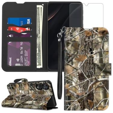 Imagem de Qindaiwen Capa carteira para TCL 40 NxtPaper 4G compatível com TCL 50 SE 5G com suporte para cartão de crédito com bloqueio RFID, capa protetora de couro PU flip à prova de choque, madeira camuflada