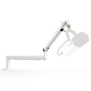 Imagem de FIFINE Boom Arm Mic Stand, Suporte de microfone de metal de perfil baixo, Podcast Mic Boom Braço com montagem de mesa, Gerenciamento de canais de cabo, Branco para gravação/streaming/jogos -BM88W