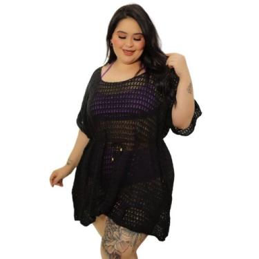 Imagem de Saida de Praia Plus Size Tricot Babados - anna, Preto, Único 48/52