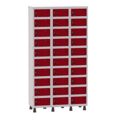 Imagem de Armário Porta Objetos de Aço 3 Vãos 30 Portas Fechadura Pandin 1,90 m 