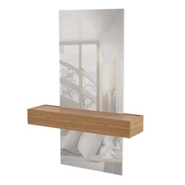 Imagem de Espelho Decorativo com Bancada Suspensa Faces D01 Freijó/Off White - M