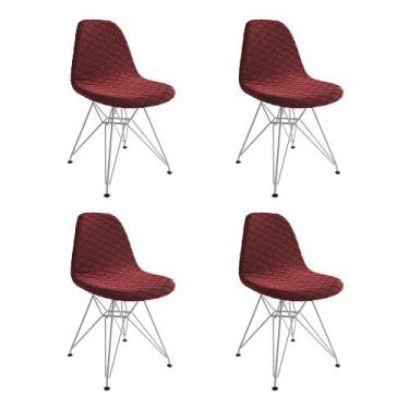 Imagem de Kit 4 Cadeiras Jantar Eames Eiffel Estofadas Vermelho Base Ferro Branc