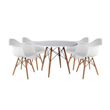 Imagem de Mesa de Jantar Redonda Eiffel Eames em Madeira 90cm Branca com 4 Poltr
