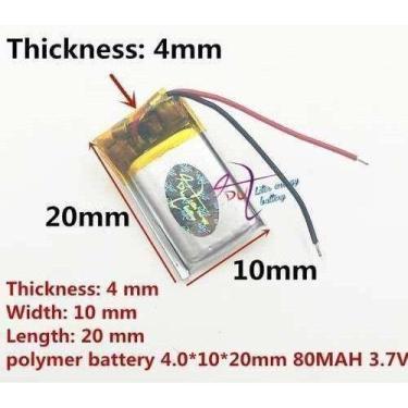 Imagem de 2 Pcs Bateria 3,7v 80mah 4mm X 10mm X 20mm 2 Fios Fone - bgb