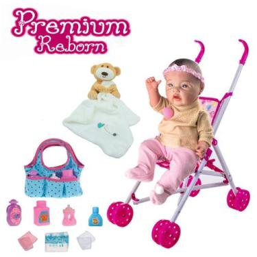 Imagem de Bebê Realista Menina Reborn + Nana Pelúcia + Carrinho Bolsa - Milk Bri