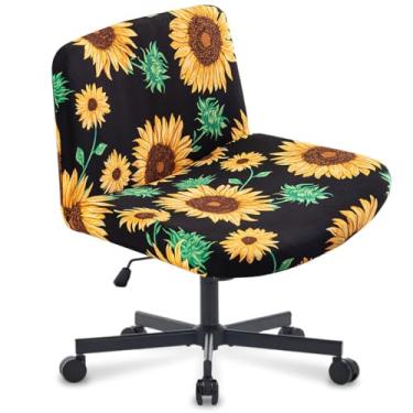 Imagem de Levoberg Capa para cadeira de mesa de escritório sem braços cruzada, estampada, capa para cadeira de mesa com pernas cruzadas e braços com detalhes no meio das costas, ampla giratória, protetor de