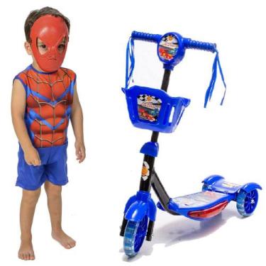 Imagem de Patinete Cestinha Azul Carros DM Com Fantasia Homem Aranha - DM Toys