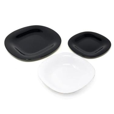 Imagem de Jogo Aparelho de Jantar Vidro Pratos Grande Rasos Tigelas Mesa Posta L