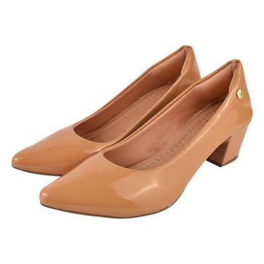 Imagem de Sapato Feminino Scarpin Salto Bloco Social Verniz Caramelo - Lizeshoes