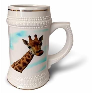 Imagem de 3dRose Hello Up There Fun Giraffe With Nerd Expression - Caneca Stein, 510 g, 650 ml, branca
