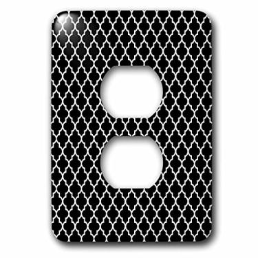 Imagem de 3dRose LSP_220363_6 Quatrefoil Treliça Padrão 2 Tomadas, Preto/Branco
